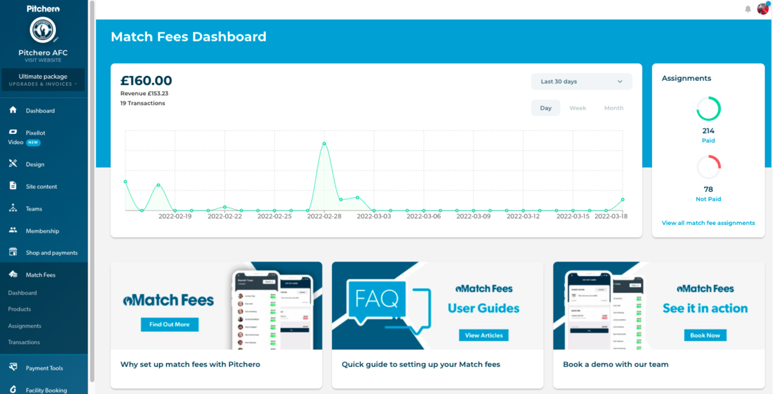 An image showing the Pitchero user interface